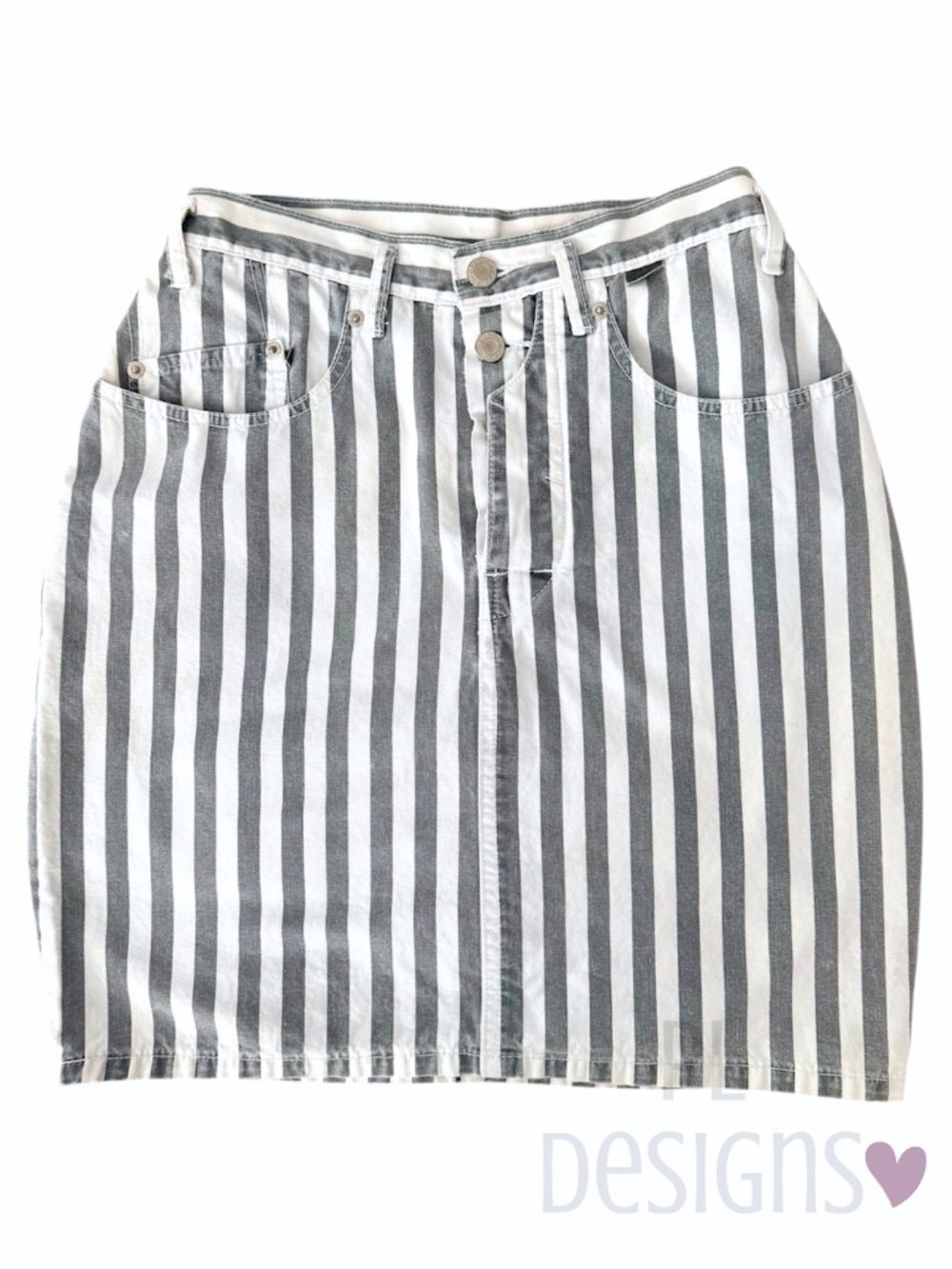 Vintage Esprit Denim Mini Skirt Striped Gray White Jean Size 27
